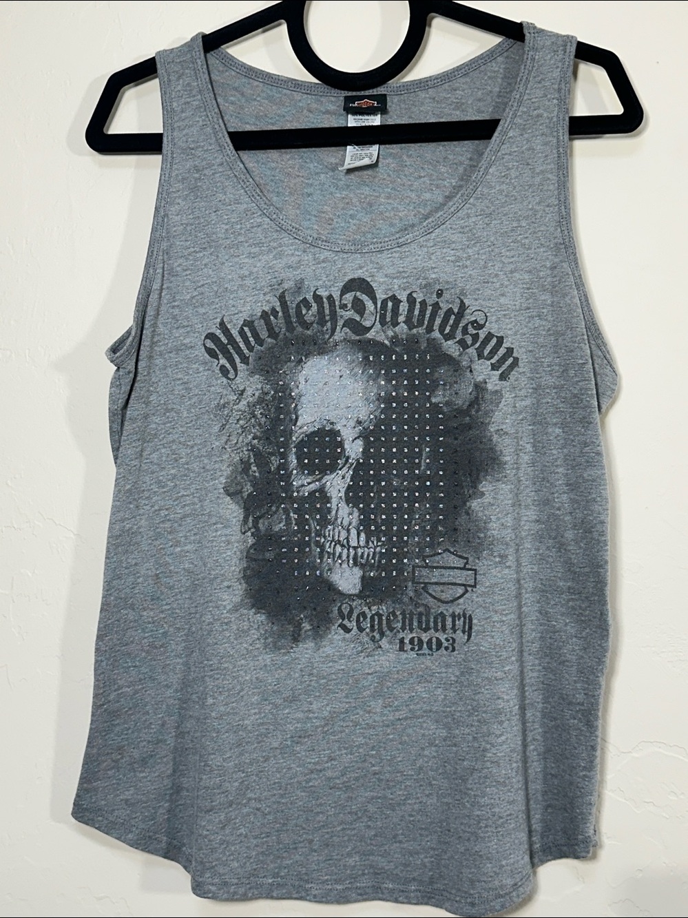 Harley-Davidson Grey Skull Graphic Tank Top Temple Texas Tank Top
